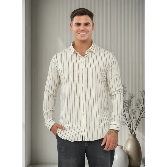 Camisa Lino Rayada Baron Blonde Hombre