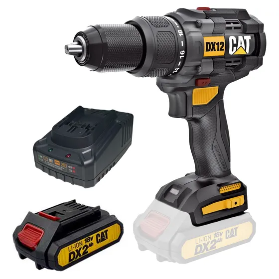 Taladro Inalambrico 18v Cat Dx12 B + Cargador 1 Bateria 2ah Color Amarillo