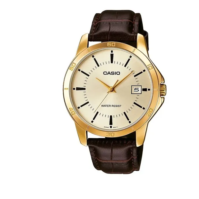 Reloj Casio Hombre Mtp-v004gl Cuero Gold Impacto Online
