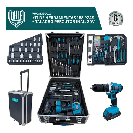 Kit Herramientas 158 Piezas + Taladro 20v Con Maletin Vöhler