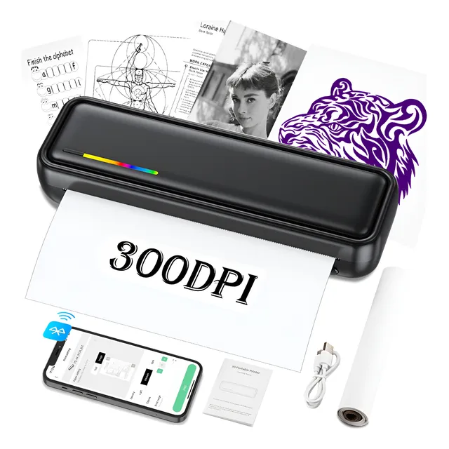 4en1 Impresora Térmica A4/tatuaje Bluetooth 3000mah Portatil