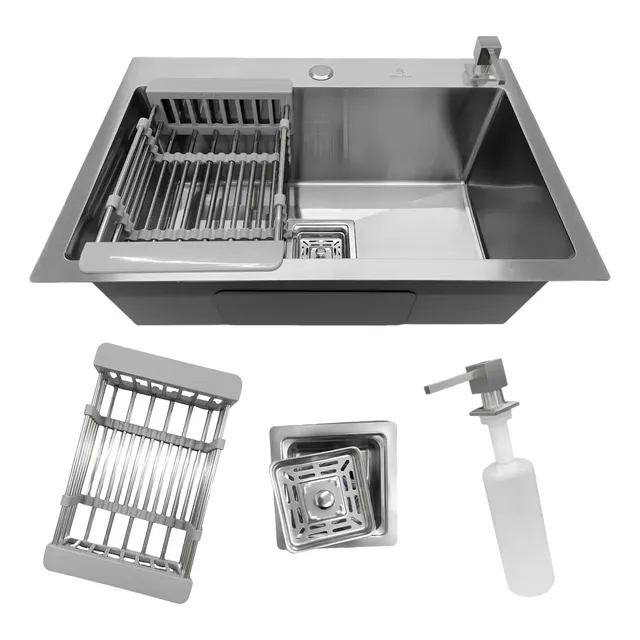 Cuba Pia Cozinha Gourmet Quadrada Aço Inox 304 60x40cm com Acessórios