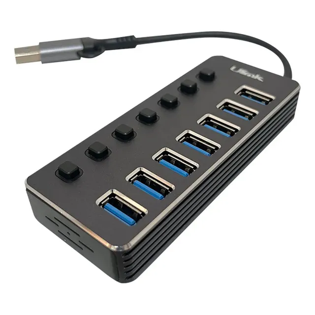 Hub Usb Ulink Usb-c/a 3.0 A 7 Puertos Usb-a 3.0 Ul-hubca7 Color Negro