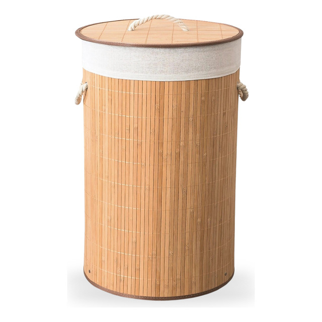 Cesto Redondo De Bambu Roupas Sujas Com Tampa E Alça 60l Cesto Redondo De Bambu Roupas Sujas Com Tampa E Alça 60l