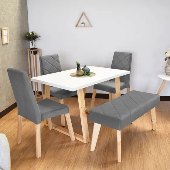 Juego Comedor 4 Puestos Andara Liverpool Y Butaco En Tela Color Gris Denver