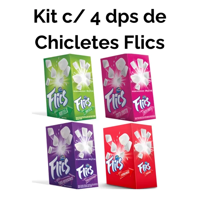 Chicletes Flics Arcor 204g - Kit C/ 4 Displays Sortidos