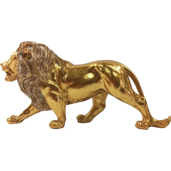 Escultura Estátua Decorativa Leão De Pé Andando Resina 23cm Cor LEÃO-DOURADO