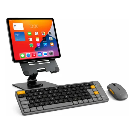 Kit Para Tablet De Teclado Y Mouse Gamer + Soporte Metálico Gris/negro Gris Oscuro