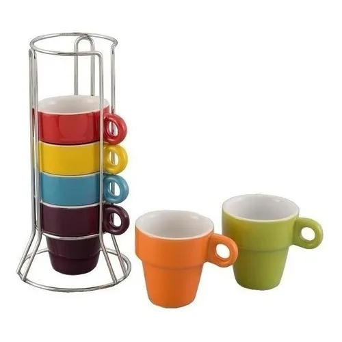 Jogo XĂcaras De CafĂ© 6 Und 50ml Porcelana Colorida Suporte Jogo XĂcaras De CafĂ© 6 Und 50ml Porcelana Colorida Suporte
