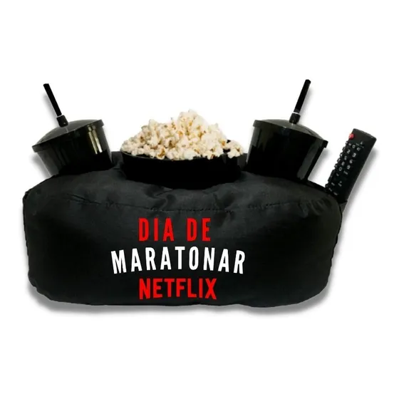 Almofada Porta Pipoca Dia De Maratonar Netflix Cor Preto