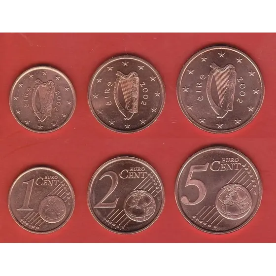 Irlanda 3 Moedas De 1, 2 & 5 Cents Euro 2002 Fc