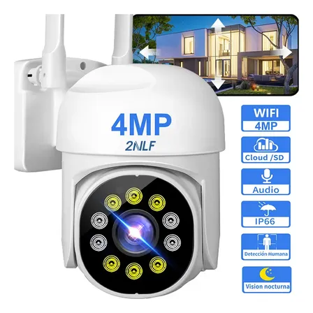 2nlf 4mp Cámara De Seguridad Exterior Wifi Ip 360 Ptz Impermeable Hd Color Blanco