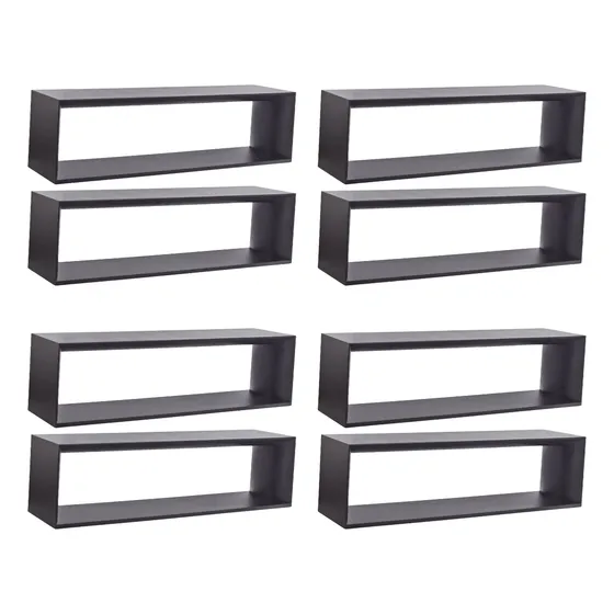 Kit 8 Nichos Retangulares 40x15x10 Mdf Decoração Sala Luxo Preto Preto