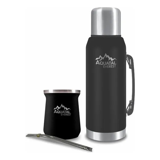 Termo + Mate De Acero Inox Bicapa - 1 Lt. - Aquatal Everest