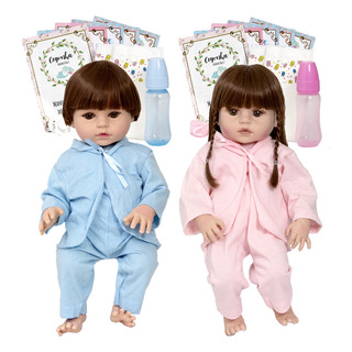 Boneca Reborn Recém Nsacida Casal Gêmeos Grande + Acessórios Boneca Reborn Recém Nsacida Casal Gêmeos Grande + Acessórios