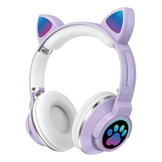 Audífonos Inalámbricos Bluetooth Rgb Orejas Gato Niña Me-1 Color Violeta