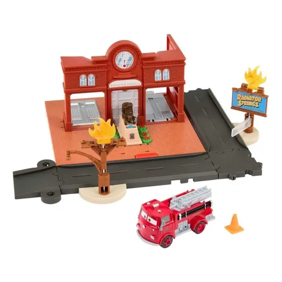 Cars Disney Pixar Lanzador Estación De Bomberos Y Camion Red