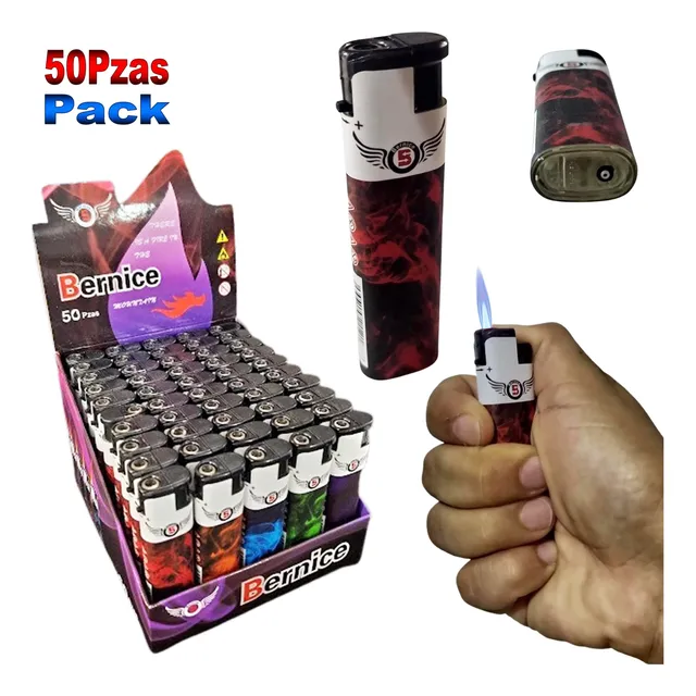 Pack Caja 50 Pzas Yesqueros Encendedores Turbo Recargable