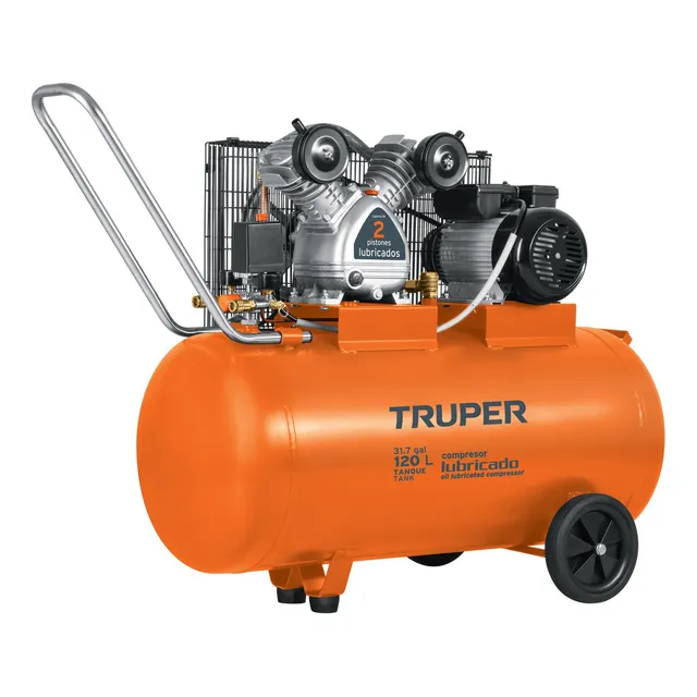 Compresora Horizontal De Banda 120 Litros Truper Color Naranja Fase eléctrica Bifásica Frecuencia 60Hz