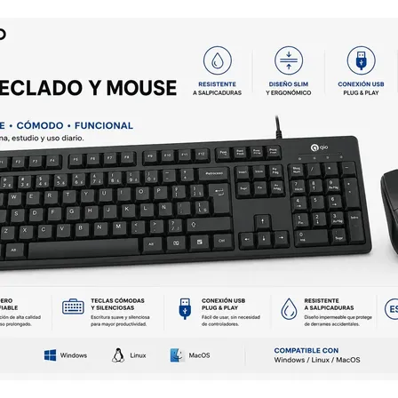 Kit Teclado Y Mouse Usb Gio G21 ideal para Laptop Pc Consolas En Español Waterproof