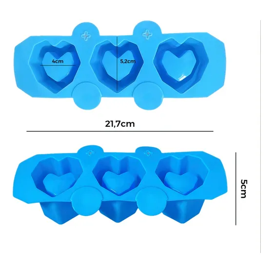Molde De Silicone 3 Vasos Coração