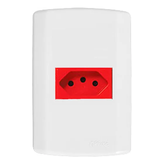 Tomada Vermelha Simples 20a 250v 4x2 Pluzie Pluzi Modular Cor Branco