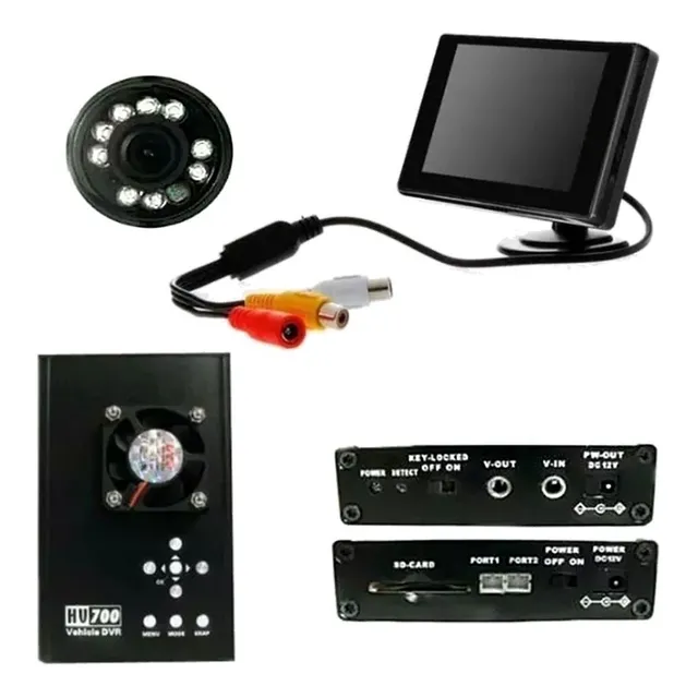 Kit Dvr Carro Cámara Seguridad Cmos Completo + Monitor 3.5