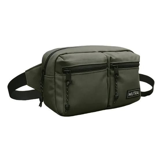 Riñonera Verde Microfibra Tres Bolsillos Unisex Mutra Verde
