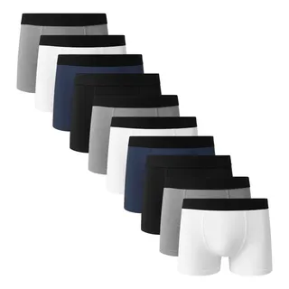 Qlc Sport Kit 10 Cuecas Boxer Basic 100% Algodão Forro Duplo Sortido