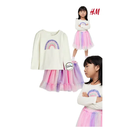 Conjunto De Blusa + Falda De Tull De Niña H&m