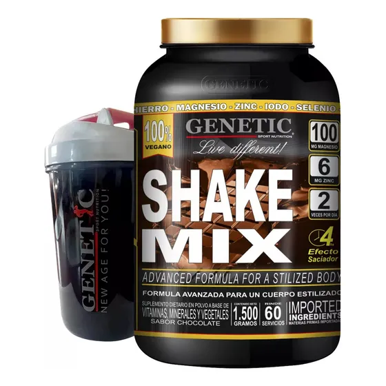 Batido Diet Vegano Shake Mix Reemplaza Comida Shaker Genetic Sabor Chocolate