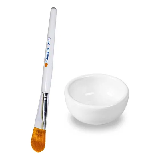 Kit Pincel 16 Cerdas Seda Máscaras Argilas, Cubeta Porcelana