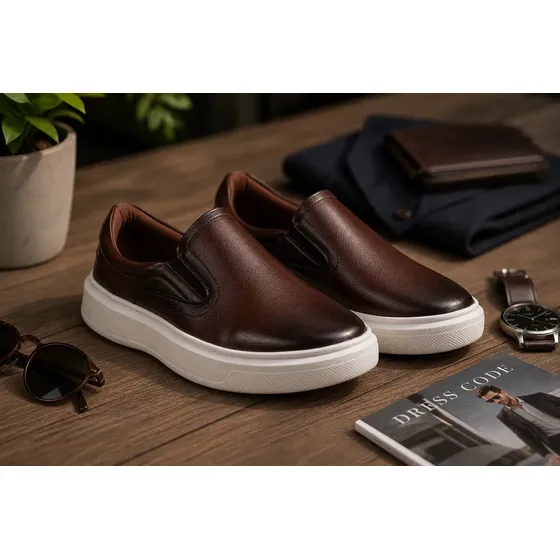 Tênis Slip On Iate Masculino Couro Confortável