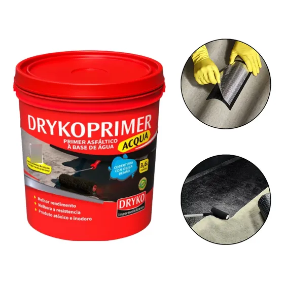 Primer Asfáltico Base De Água 3,6l Drycoprimer Acqua Dryko Cor Preto