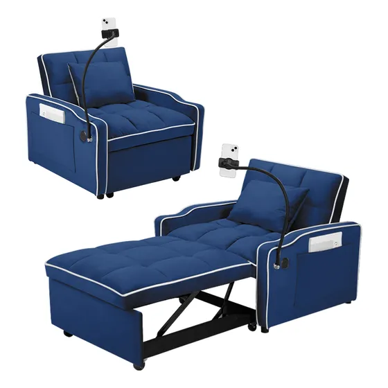 Sofá Cama Sillón Reclinable Convertible 3 En 1+soportes