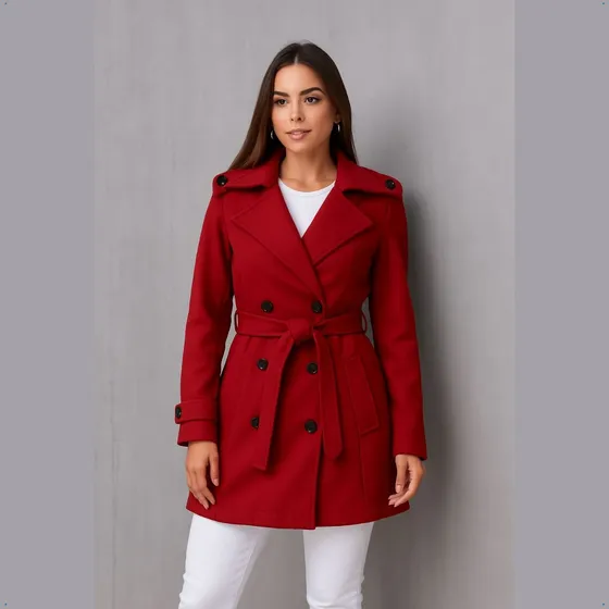 Casaco Feminino Sobretudo Inverno Elegante Forrado Com Botão