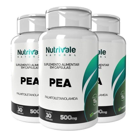 3 Potes Pea Palmitoiletanolamida - 30 Cápsulas - Nutrivale