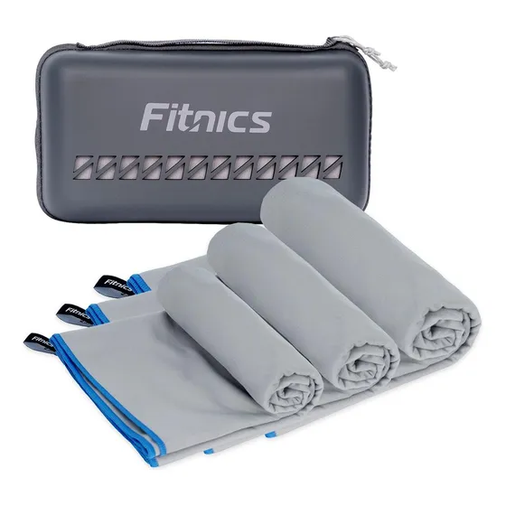 Toalla Microfibra Fitnics Speedy Set 3 Secado Rapido con Estuche de Viaje Color Gris