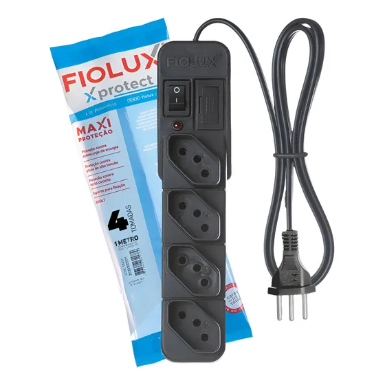 Filtro De Linha Régua 4 Tomadas Preto 127/220V Fiolux Protect