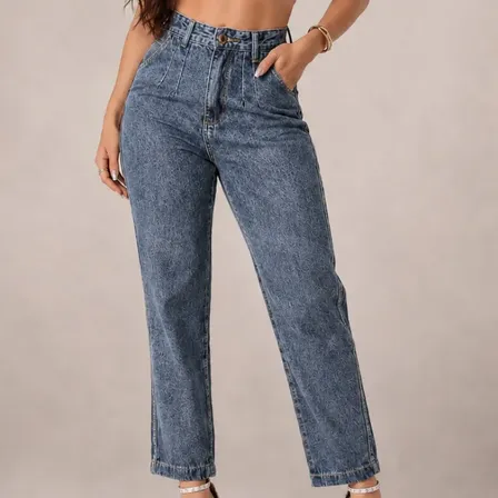 Calça Jeans Mom Feminina Cintura Alta Reta Barra Soltinha