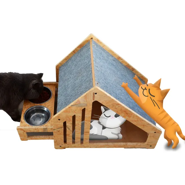 Casa Chiri Osb Cucha Para Gatos  C/ Bebedero Y Rascador 