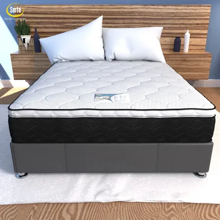 Colchón Matrimonial Serta 10años Garantía + Box + 2 Almohadas Negro