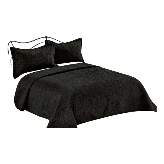 Cubrecama Quilt Verano 2 Plazas +2 Funda Almohada 70x50 Negr