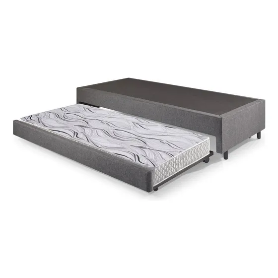 Bicama Box Viúva Linho Cinza 120x203 E Colchão Auxiliar