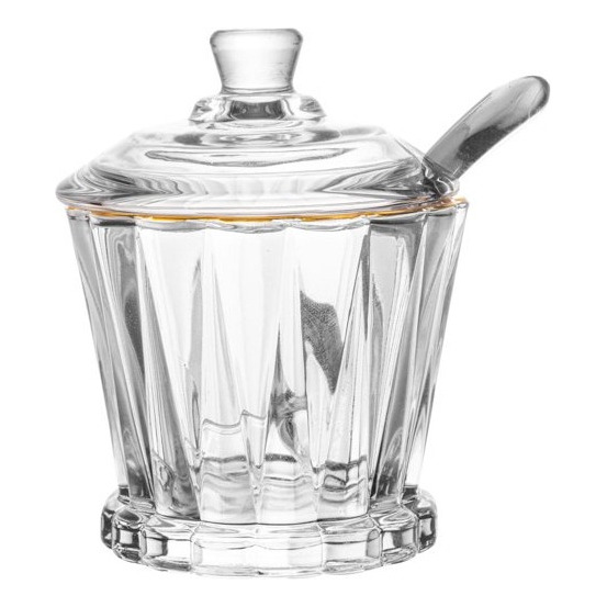 Açucareiro Com Colher Fio De Ouro Em Cristal Radial Incolor Açucareiro Com Colher Fio De Ouro Em Cristal Radial Incolor