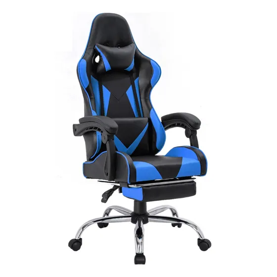 Silla de escritorio Ph Import Premium1 24587-PRE gamer ergonómica negra y azul con tapizado de cuero sintético