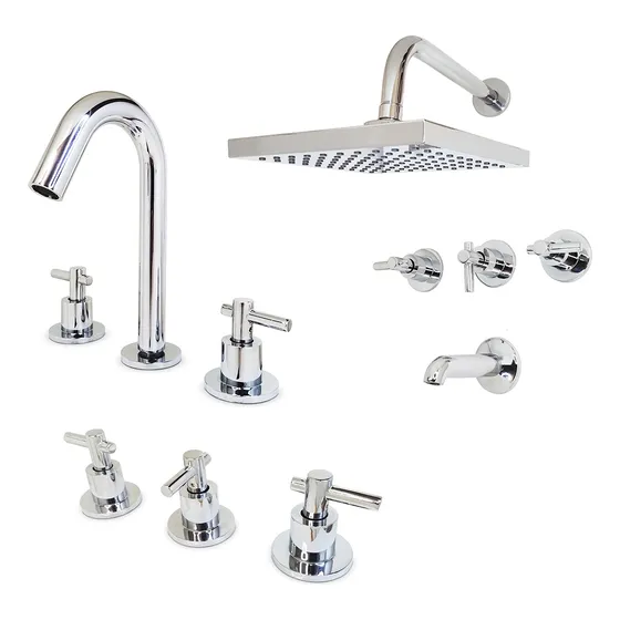 Juego Grifería Ibiza Black Lavatorio - Bidet - Ducha Emb Color Combo 4 Cromo Lever Ducha Cuadrada