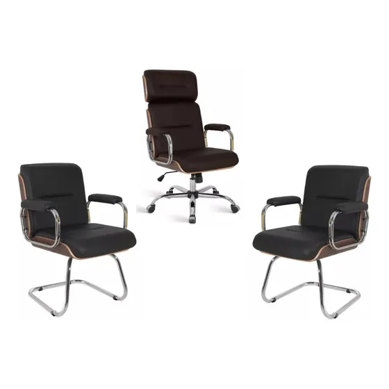 Kit Com 3 Cadeiras Wood Presidente + 2 Fixas Diretor Cromada