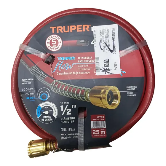 Manguera Reforzada 4 Capas Truper 1/2 X 25mts