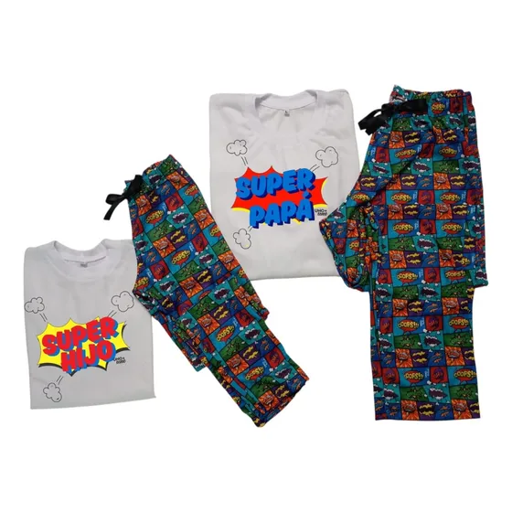 Combo Pijamas Invierno Papa+hijo  Dia Del Padre Comic